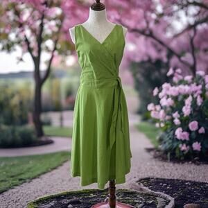 J Peterman Spring Silk blend V-neck sleeveless wrap Midi Dress Party Wedding
